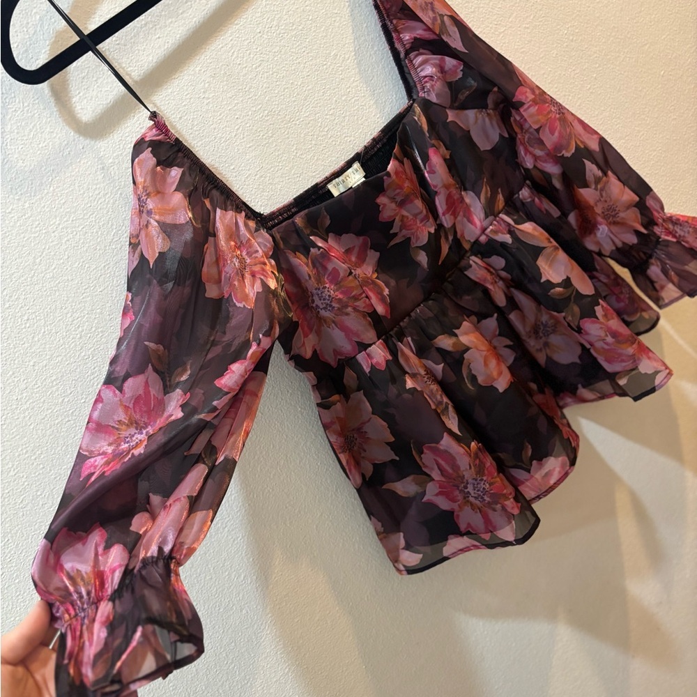 Thirty Thirty LA Floral Sheer Peplum Blouse – NWT – Size Large